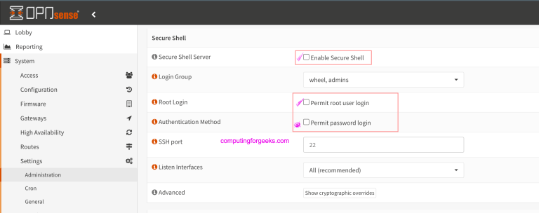 Enable SSH Server OPNsense 01