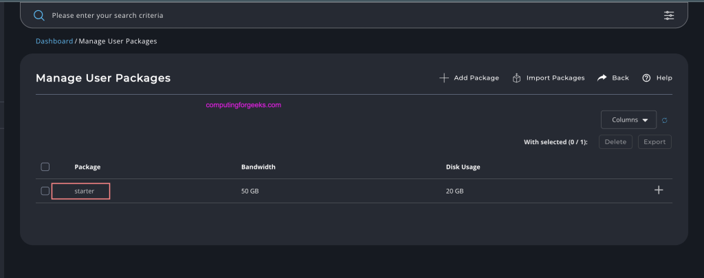 Install and Configure DirectAdmin Extended For WHMCS 21 Directadmin create package 05