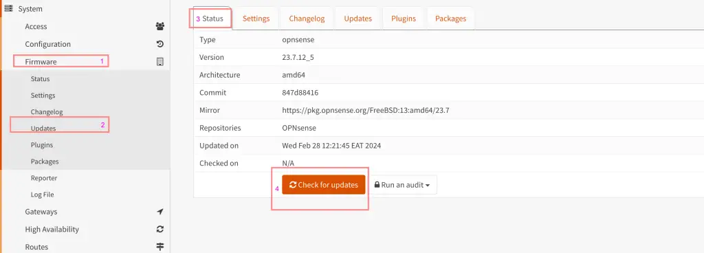 How To Update OPNsense From Web UI or Terminal Console 2 OPNsense Update 02