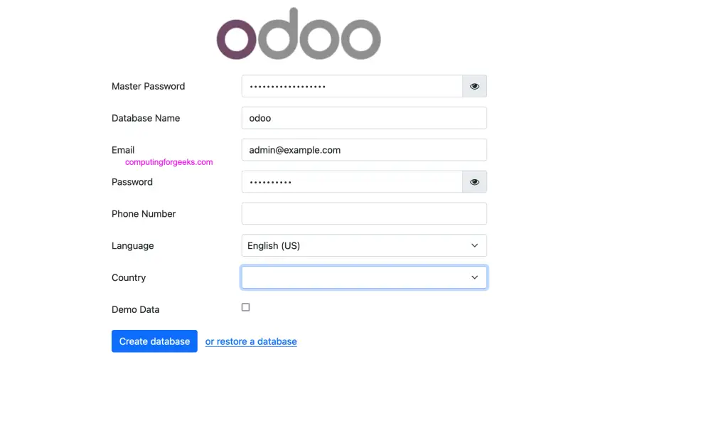 odoo install configure