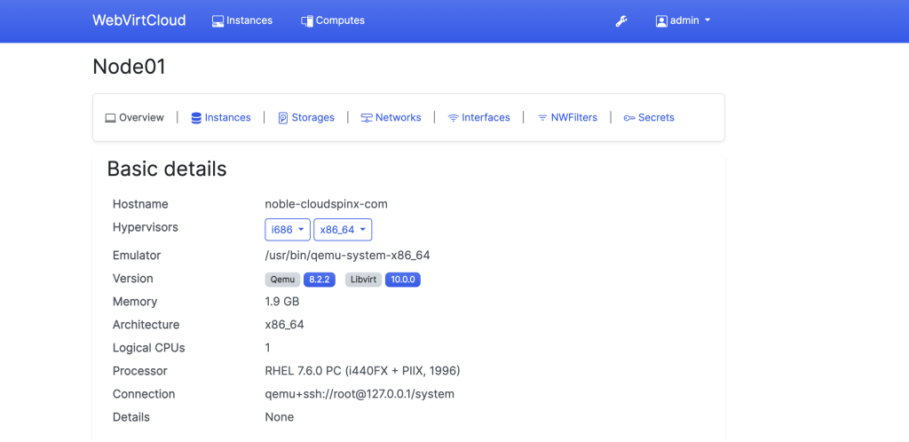 webvirtcloud connect host 05