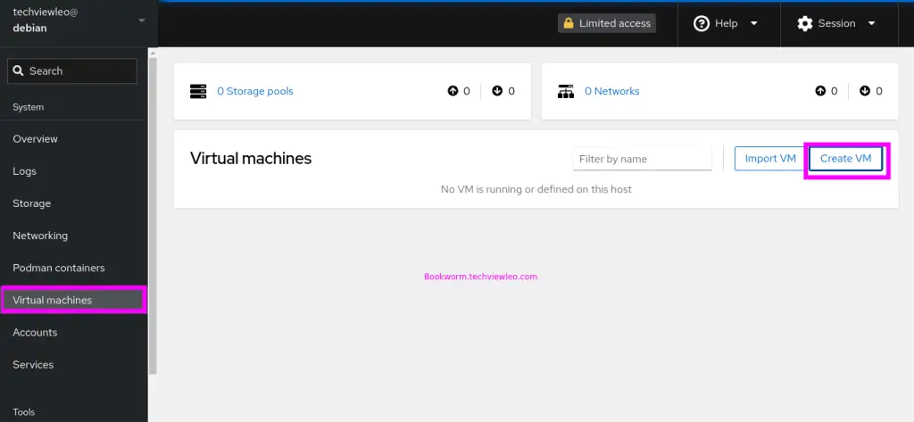 Install KVM with virt manager and Cockpit on Debian 4