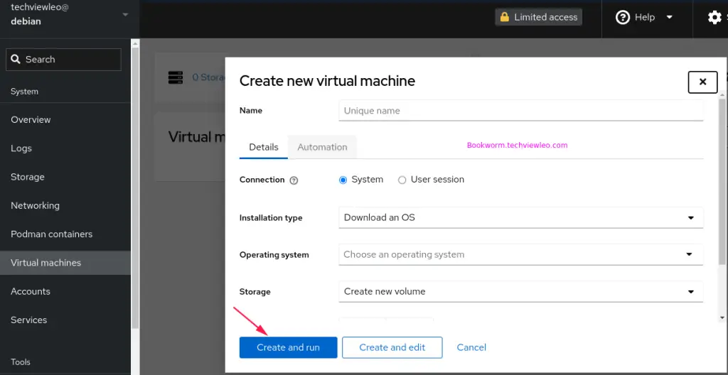 Install KVM with virt manager and Cockpit on Debian 5