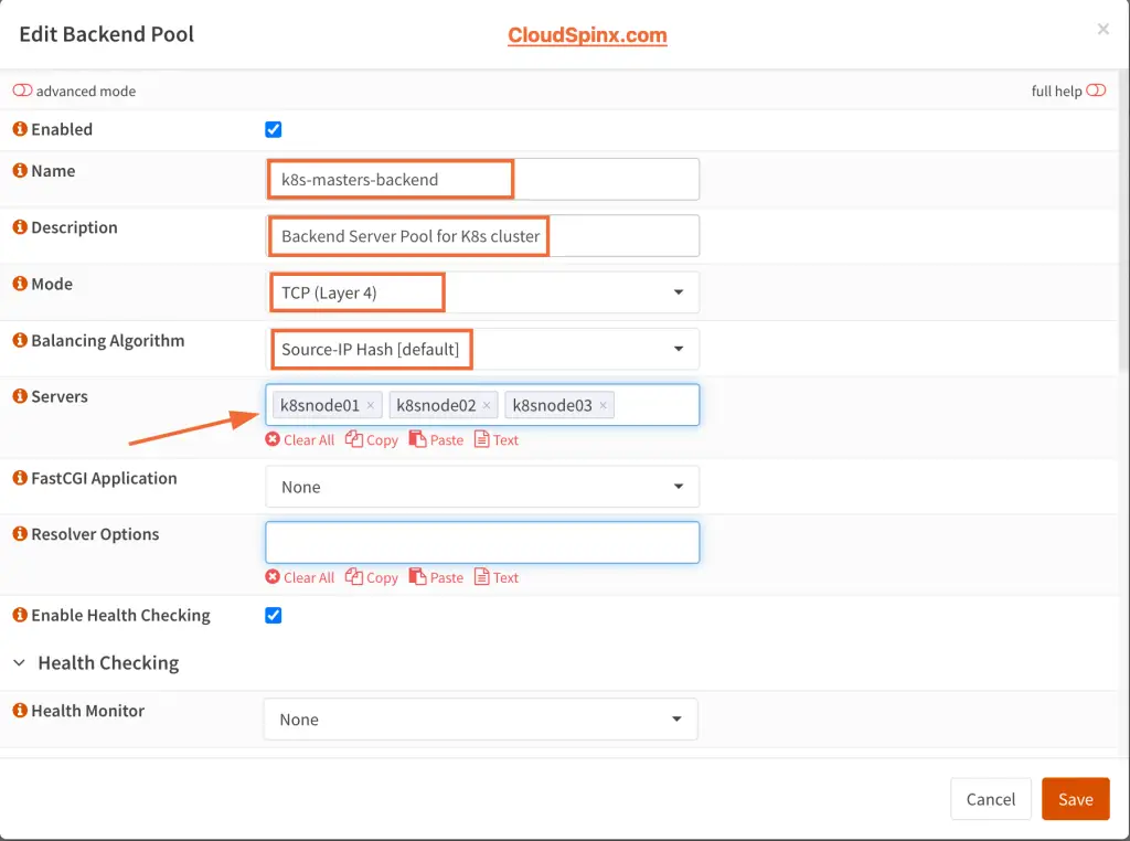 using OPNsense as load balancer for kubernetes api server on port 6443 05