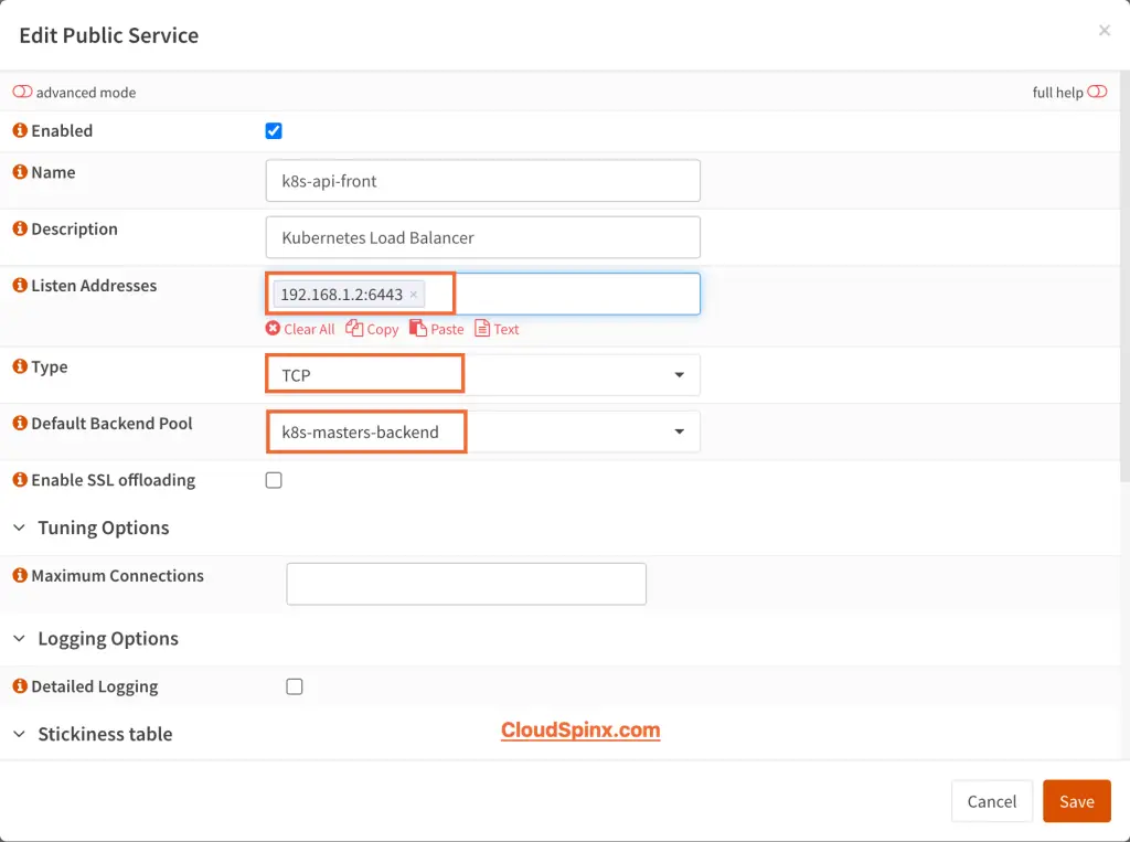using OPNsense as load balancer for kubernetes api server on port 6443 06