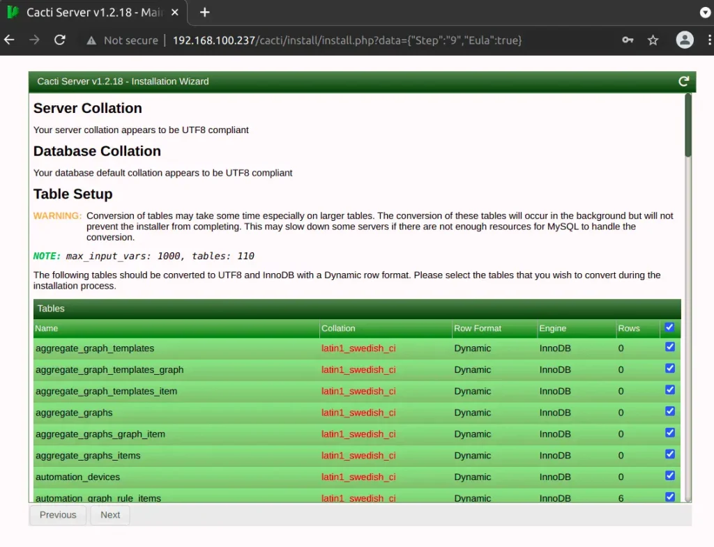 install cacti on rocky linux 8 database settings