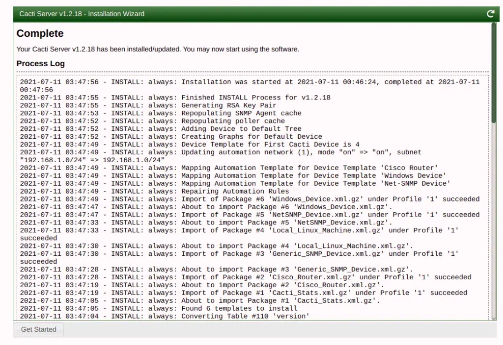 install cacti on rocky linux 8 installation complete