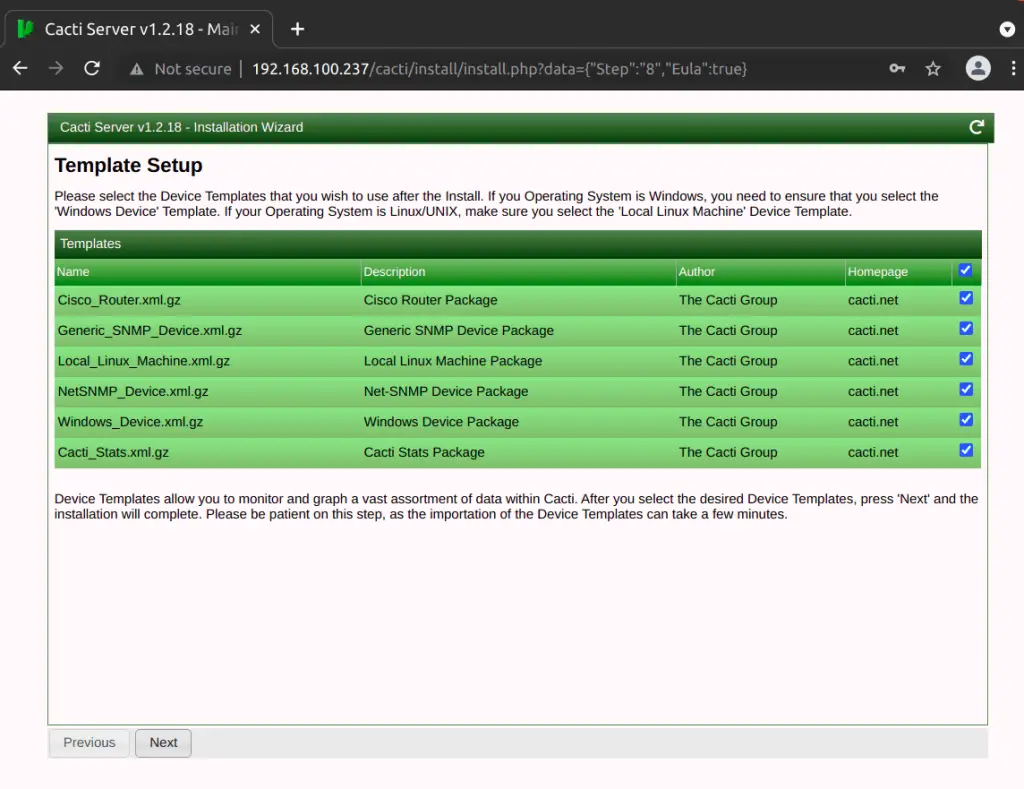 install cacti on rocky linux 8 template setup