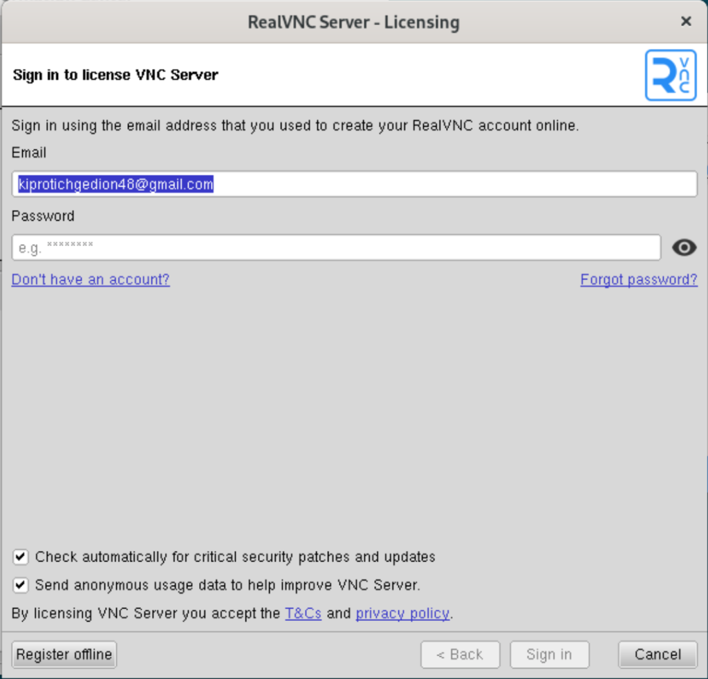 Configure RealVNC Server and Client on Debian 04