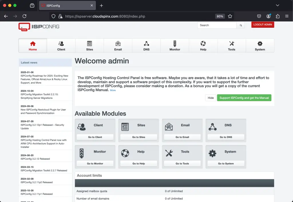 Install and Configure ISPConfig Control Panel on Debian 02