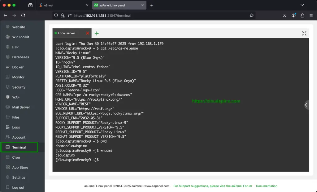 Install and Use aaPanel on Rocky Linux AlmaLinux 09