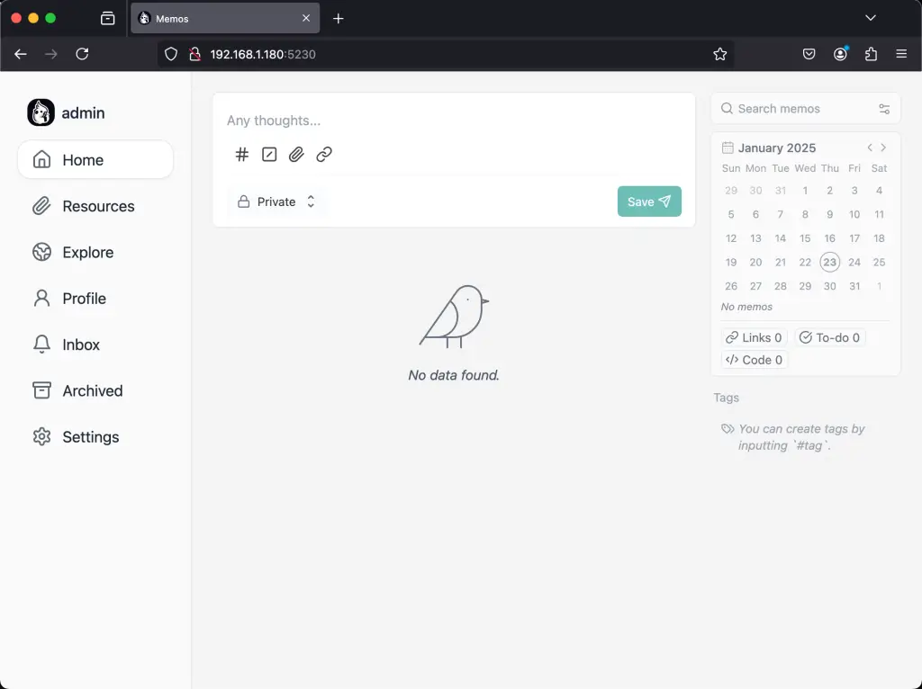 Setup Personal Home Memo Application using Memos 05