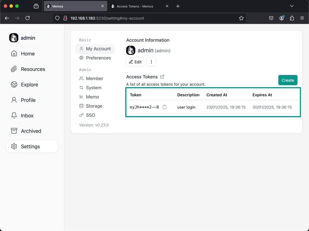 Setup Personal Home Memo Application using Memos 06