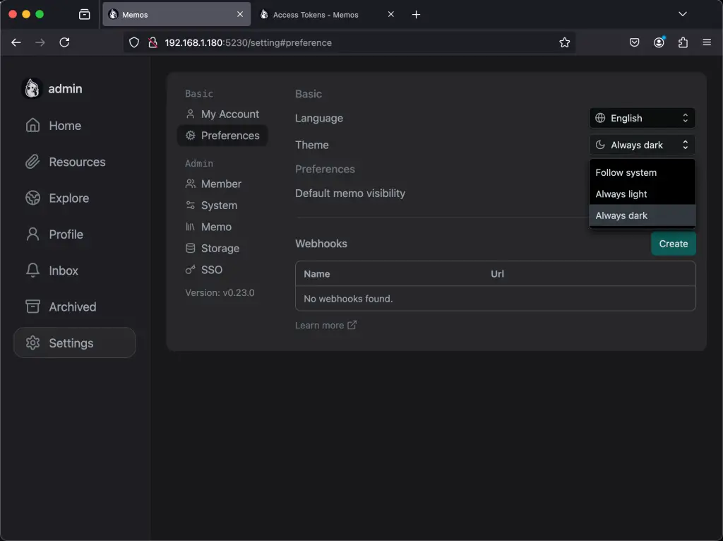 Setup Personal Home Memo Application using Memos 07