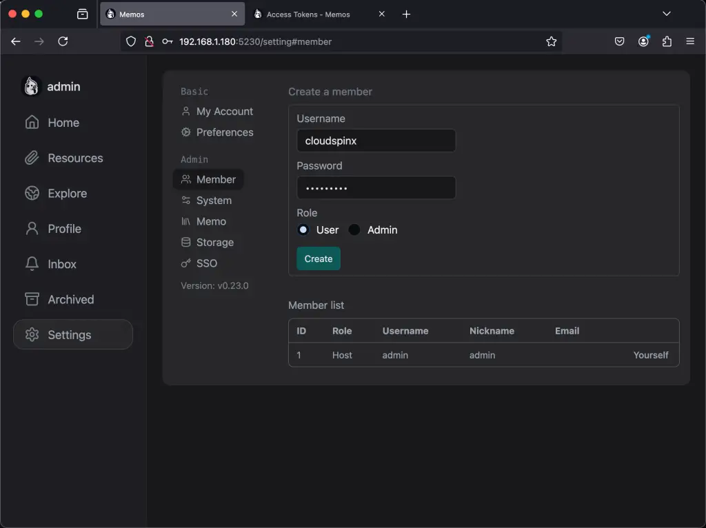 Setup Personal Home Memo Application using Memos 08