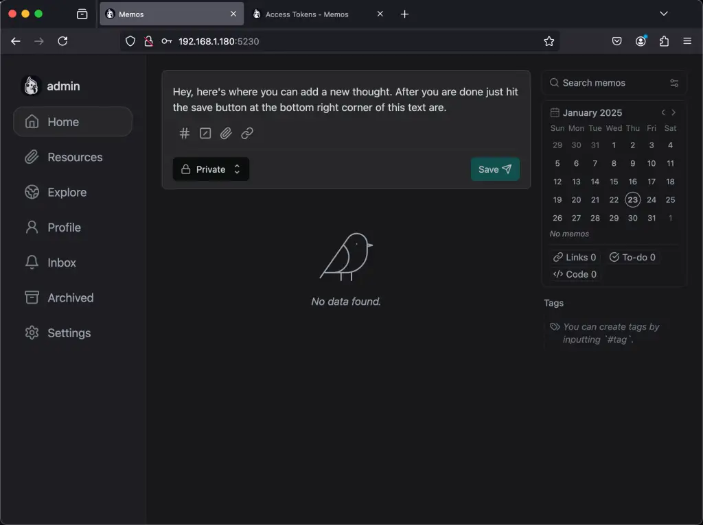 Setup Personal Home Memo Application using Memos 10