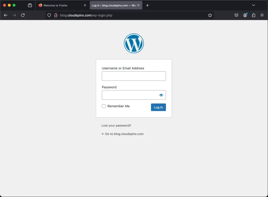 WordPress admin login page