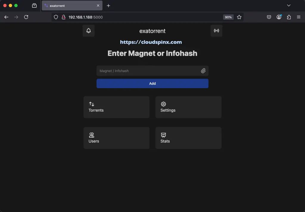 Install and Use exatorrent BitTorrent Client with Web UI 01
