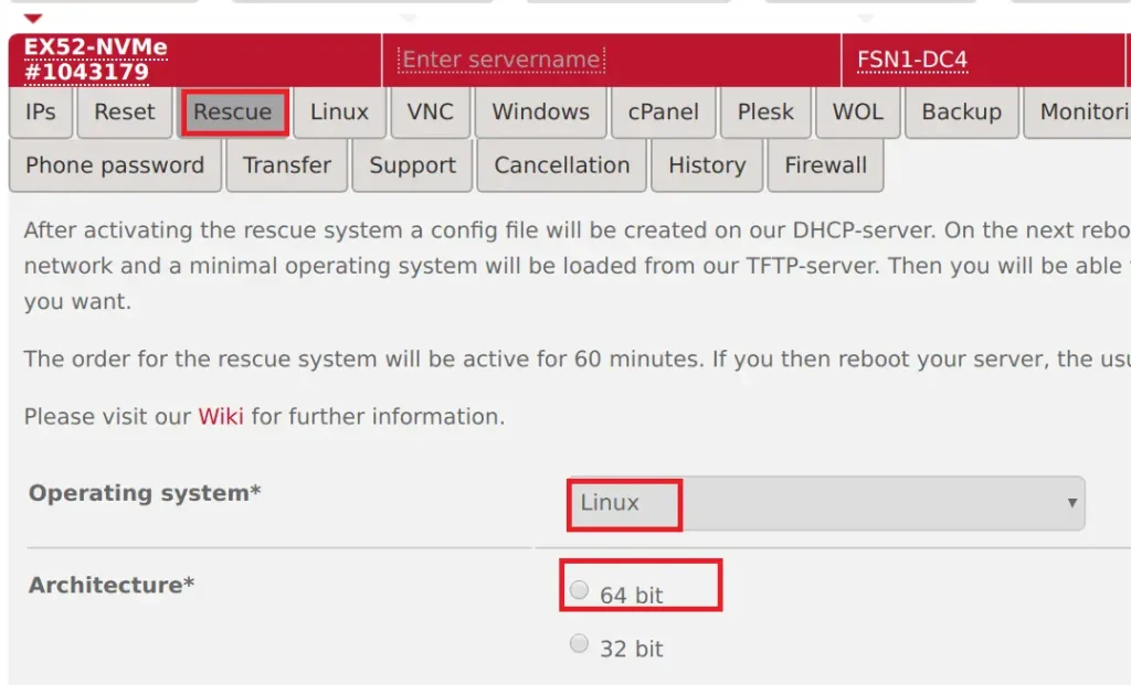 hetzner enter rescue