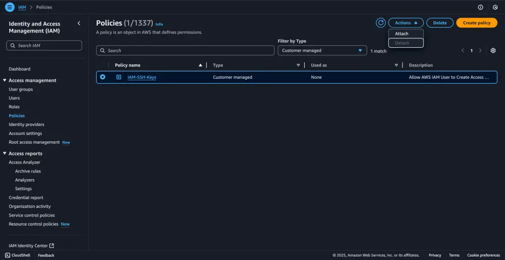 Allow AWS IAM User to Create Access Keys and Upload SSH public keys 04