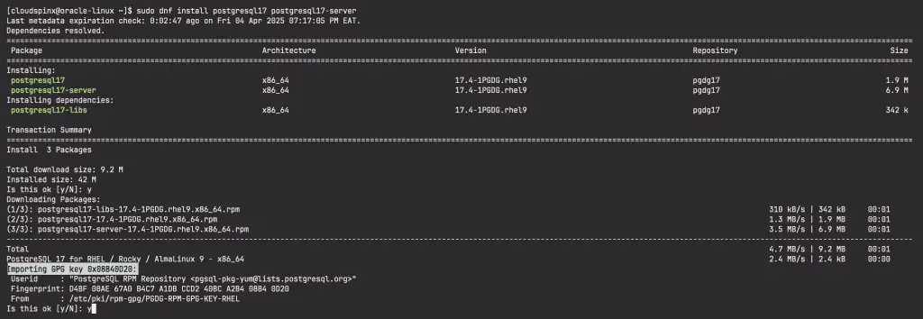 How To Install PostgreSQL 17 on Oracle Linux 9 03