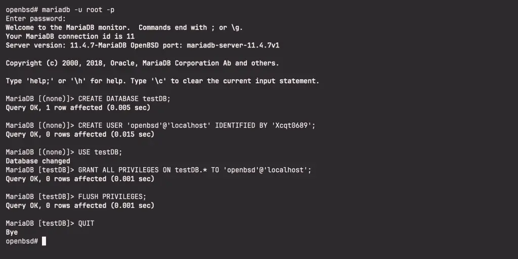 Install and Configure MariaDB Database on OpenBSD 7 03