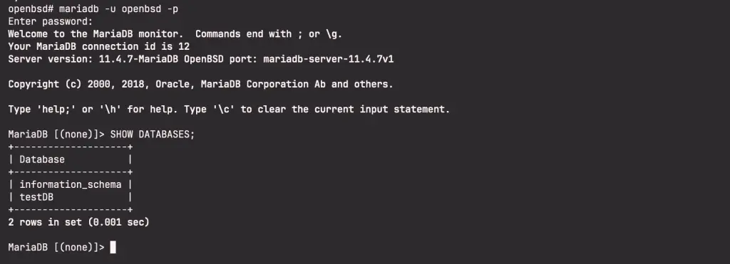 Install and Configure MariaDB Database on OpenBSD 7 04