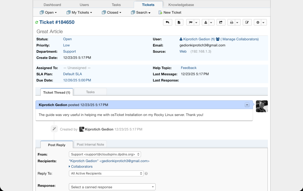 Install osTicket on Rocky Linux AlmaLinux 11