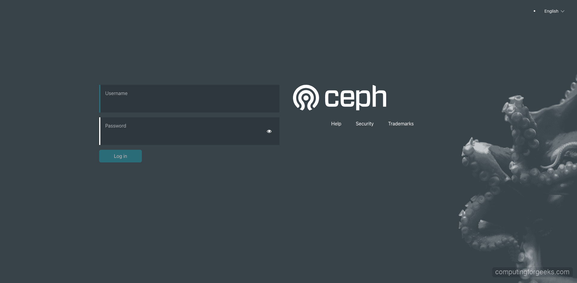 Ceph Dashboard login page on Rocky Linux 10