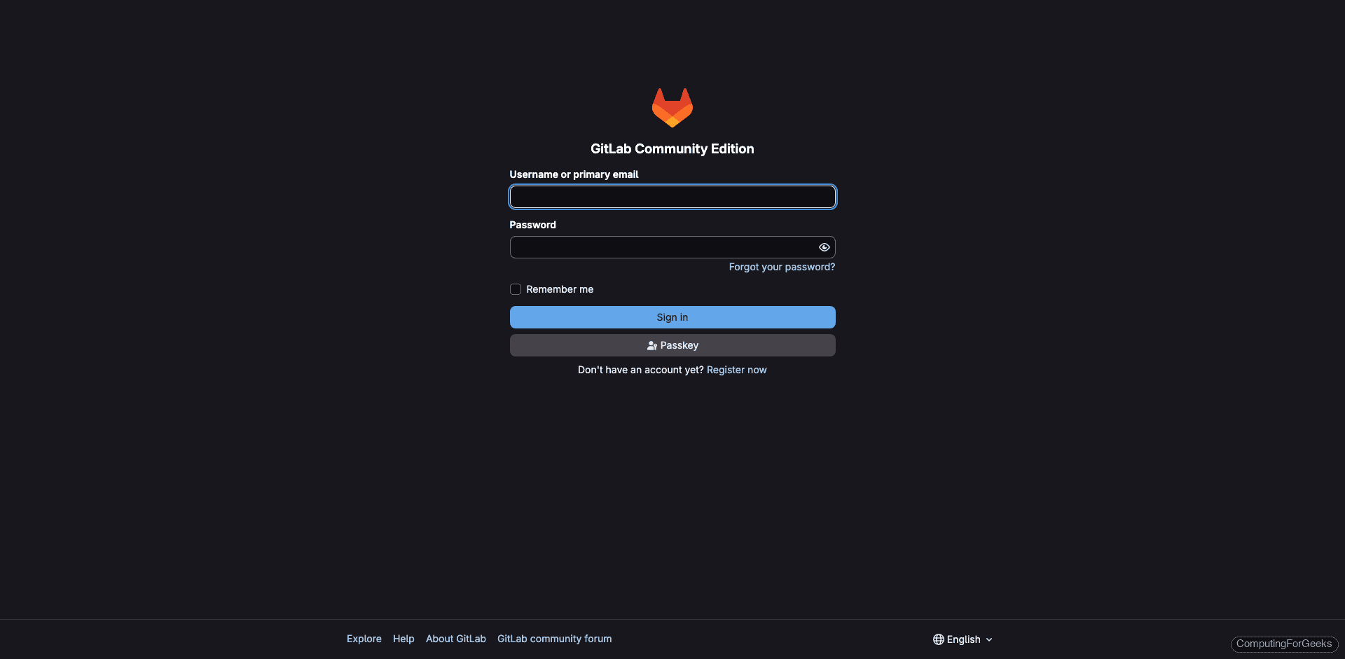 GitLab CE login page on Rocky Linux 10 with HTTPS