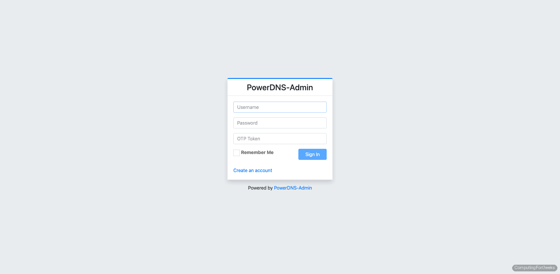 PowerDNS-Admin login page on Ubuntu 24.04