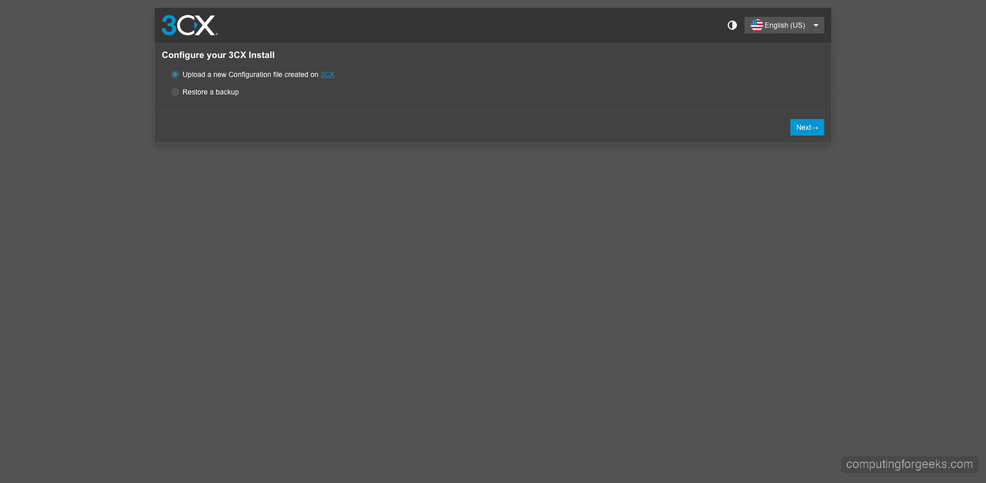 Install and Configure 3CX PBX on Debian 12 6 3CX setup wizard landing page on Debian 12