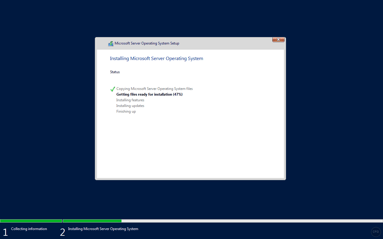Windows Server 2022 installation progress on Proxmox VM