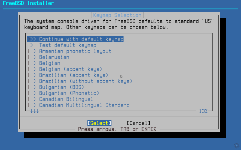 FreeBSD 15.0 installation freebsd15 keymap