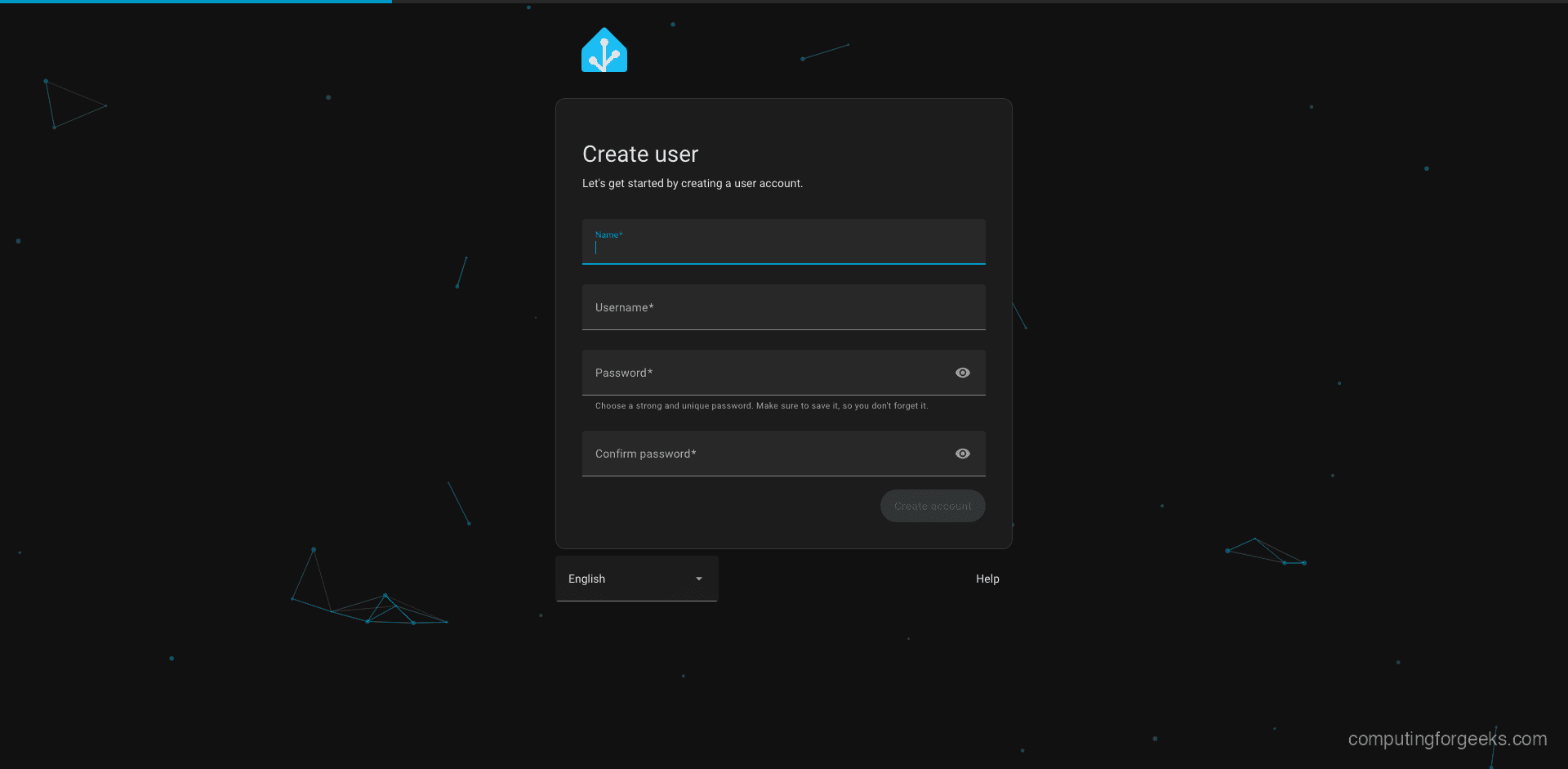 Home Assistant create admin user during onboarding