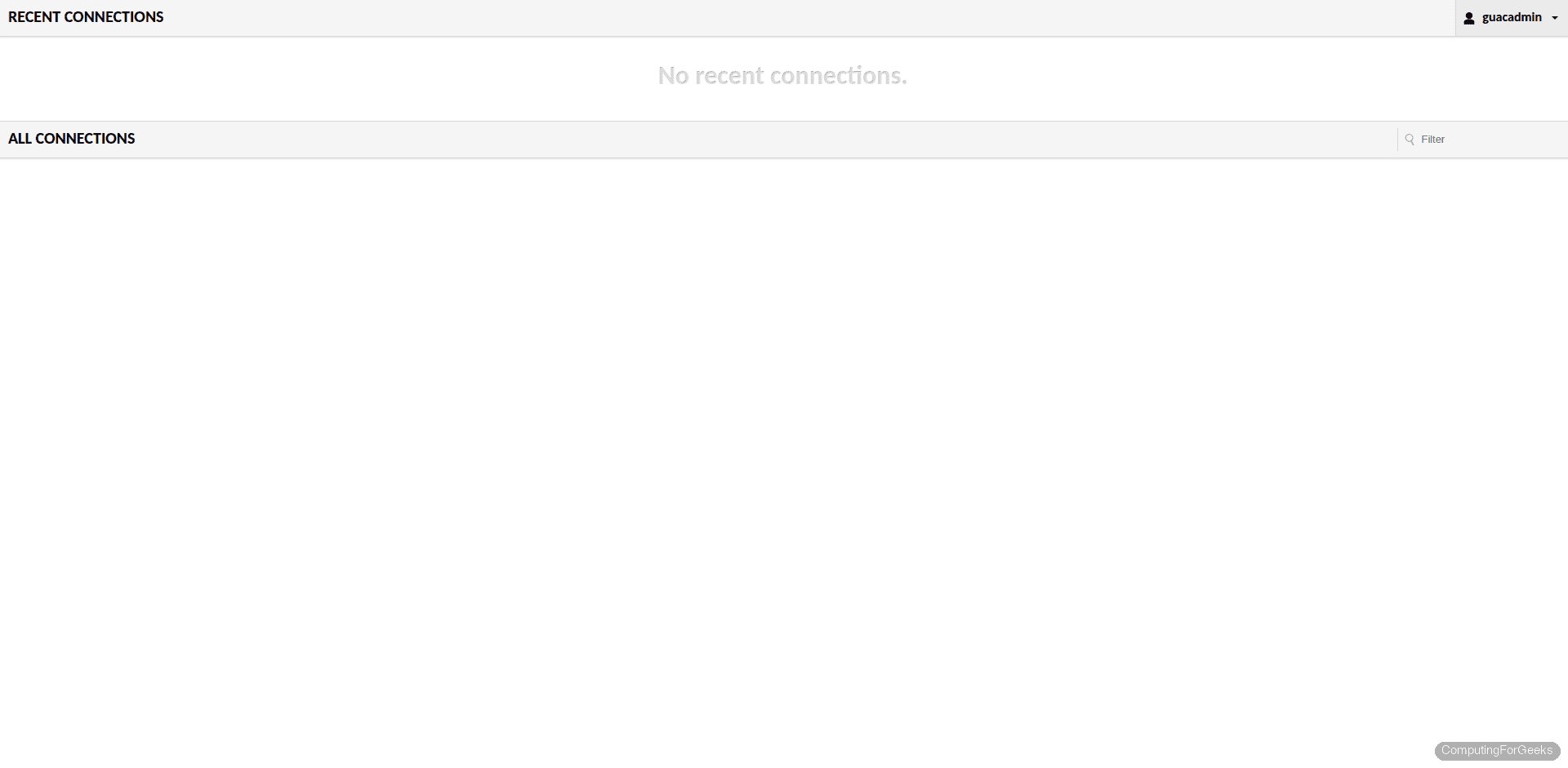 Install Apache Guacamole on Ubuntu 24.04 LTS 2 Apache Guacamole 1.6.0 home dashboard after first login on Ubuntu 24.04