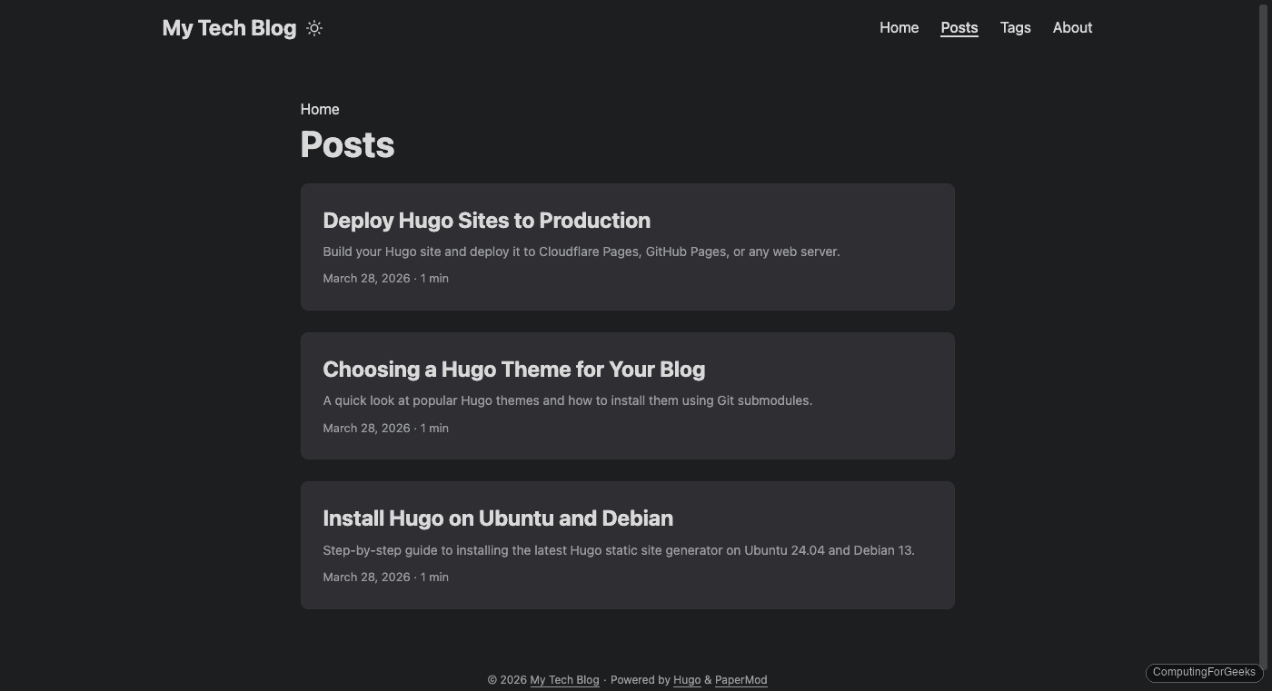 Hugo posts archive page with PaperMod theme on Ubuntu 24.04