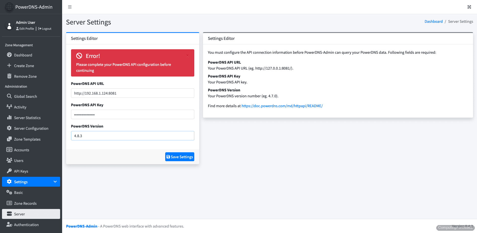 PowerDNS-Admin API configuration settings