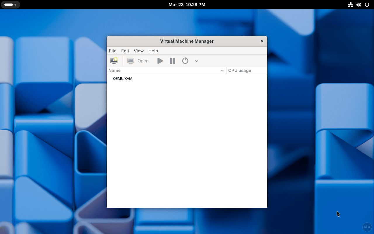 virt-manager connected to QEMU/KVM hypervisor
