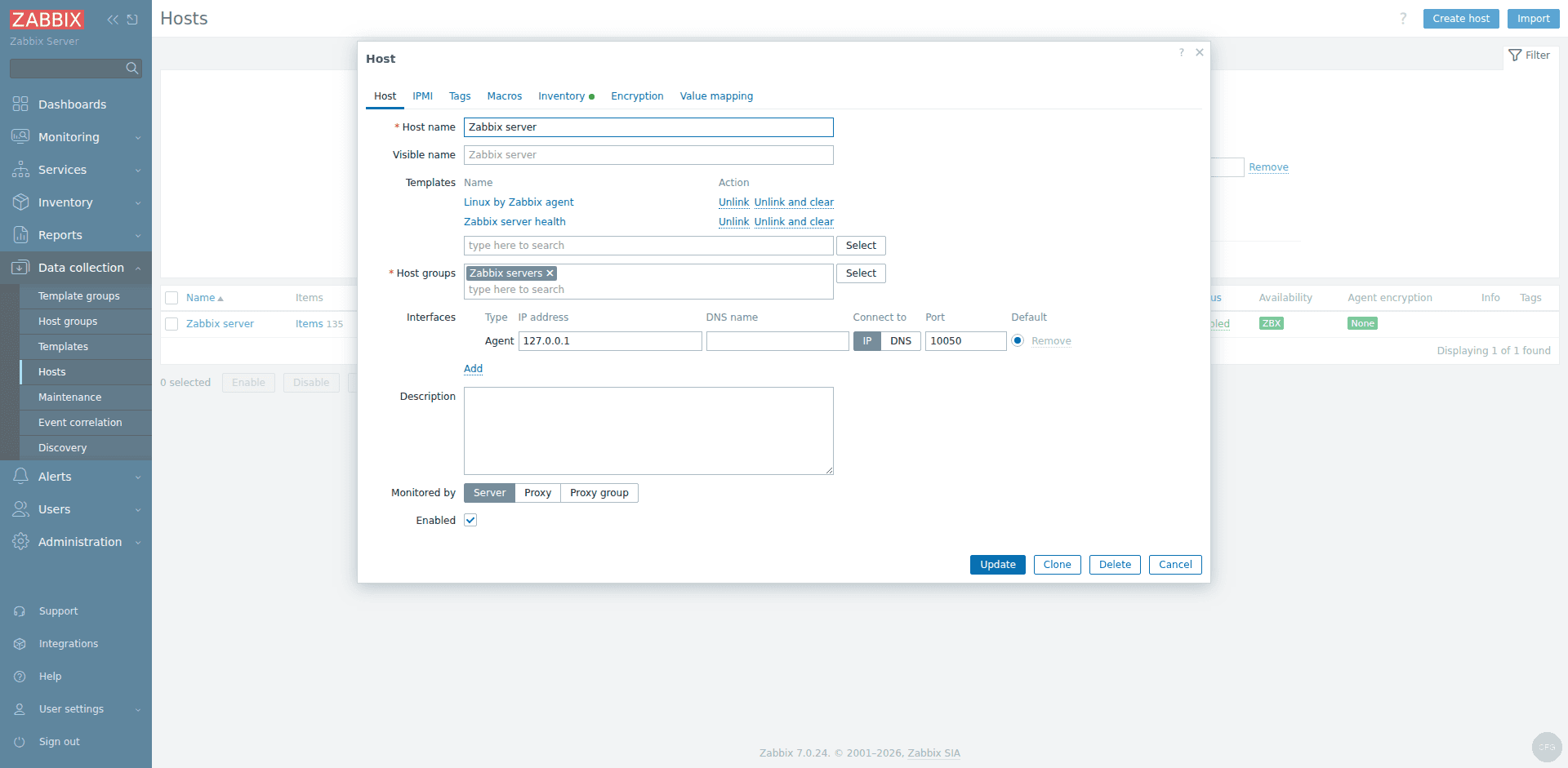 Zabbix 7.0 host configuration