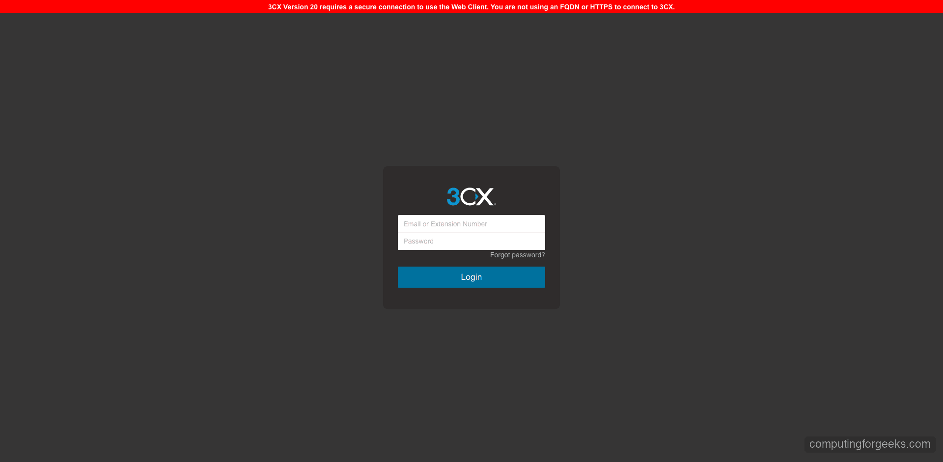Install and Configure 3CX PBX on Debian 12 8 3CX admin console login page