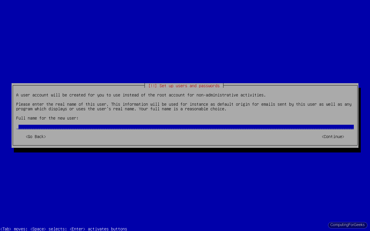 Install Debian 13 (Trixie) Step by Step 6 Debian 13 installer user account creation