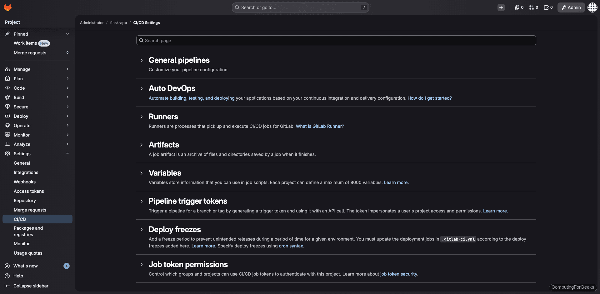 GitLab CI/CD settings showing registered Docker runner