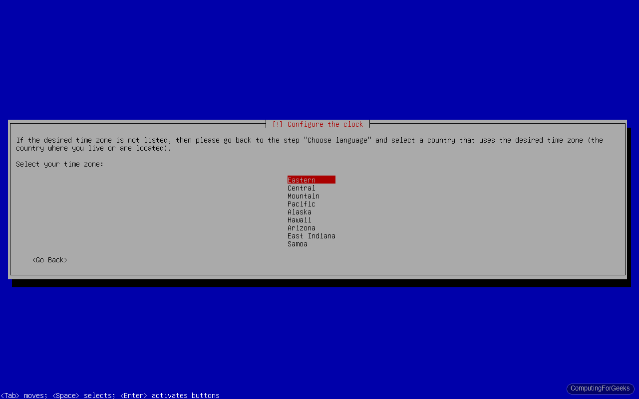 Install Debian 13 (Trixie) Step by Step 7 Debian 13 installer timezone selection
