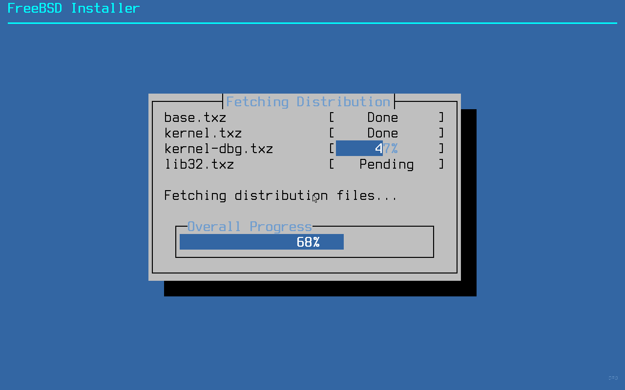 FreeBSD 15.0 fetching and extracting distribution sets during installation
