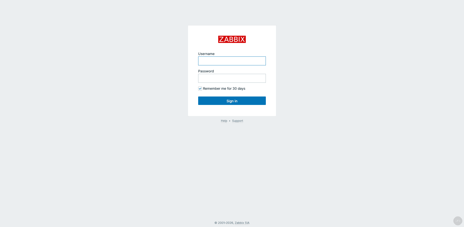 Zabbix 8.0 login page with HTTPS