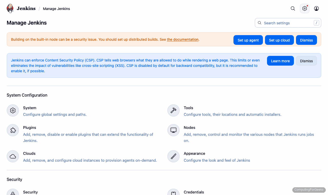 Install Jenkins on Ubuntu 24.04 / 22.04 7 Jenkins Manage Jenkins page on Ubuntu 24.04