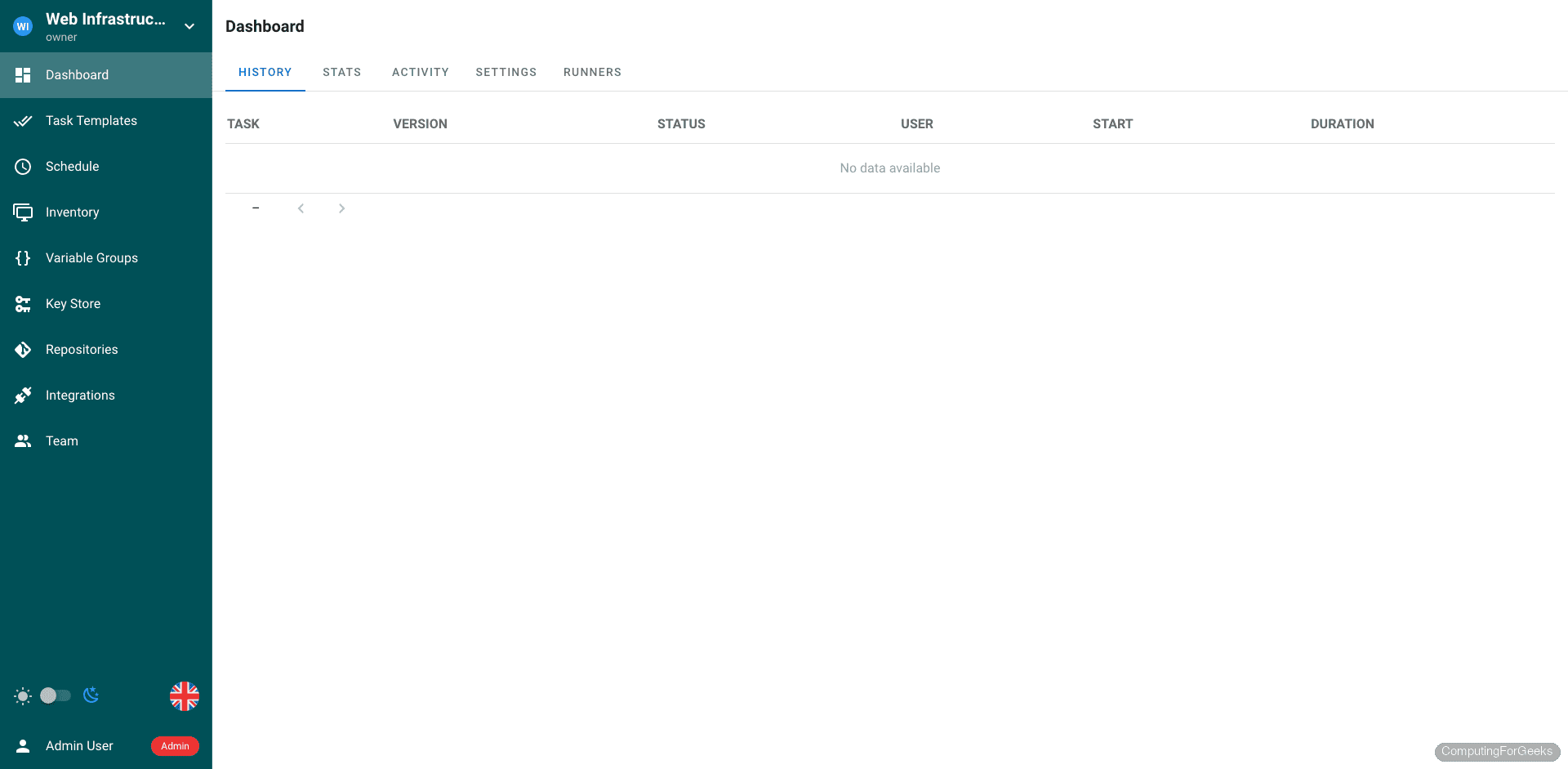 Install Semaphore Ansible UI on Ubuntu 24.04 / Debian 13 9 Semaphore task execution history page