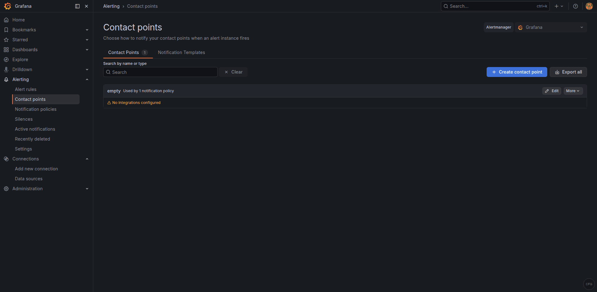 Grafana contact points configuration for alert notifications