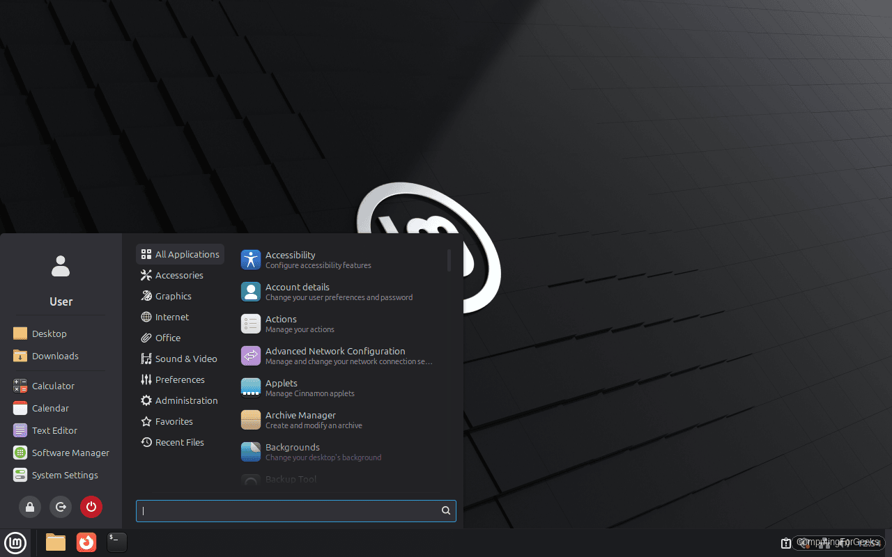 Linux Mint Cinnamon application menu